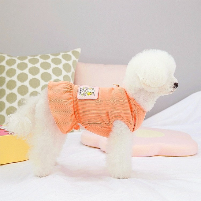 코코스튜디오 반려동물 플라워 독 프릴 원피스, 오렌지, 1개