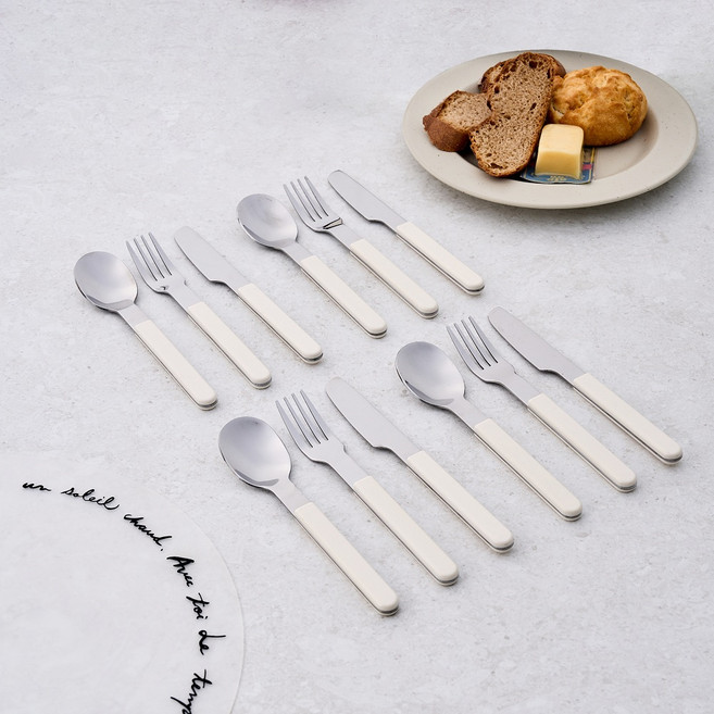 모던하우스 WOW 카페 디저트 커트러리 3종 x 4p 세트, 크림, 디저트스푼 4p + 디저트포크 4p + 버터나이프 4p, 1세트