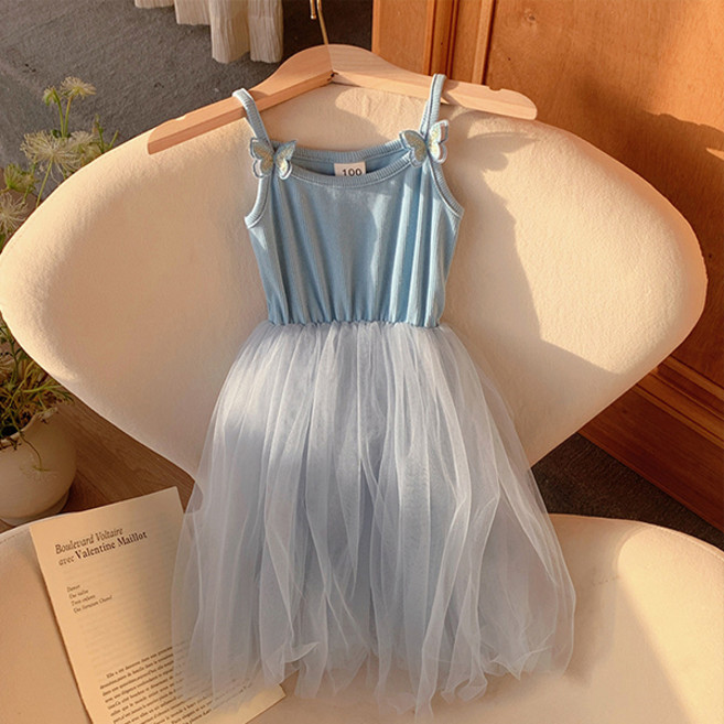 JOYMULTI MK 女童綁帶蝴蝶結澎澎紗蕾絲無袖連身裙