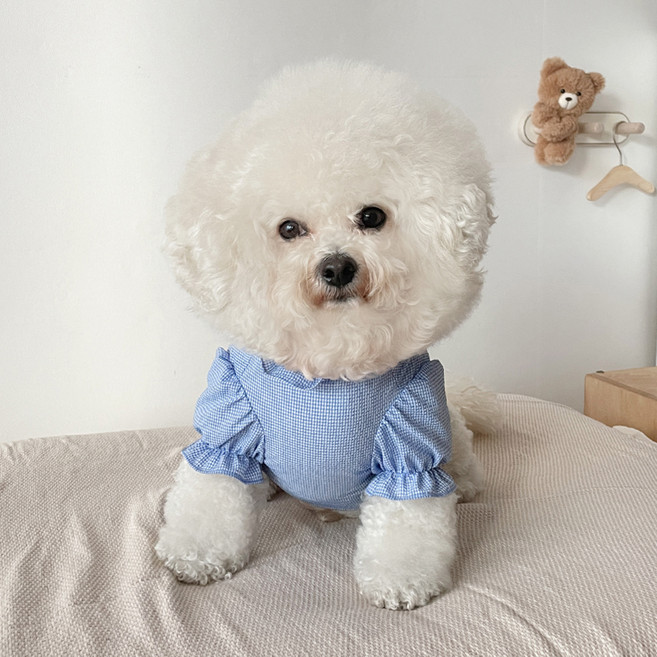 강아지 퍼프크롭 블라우스, 블루, 1개