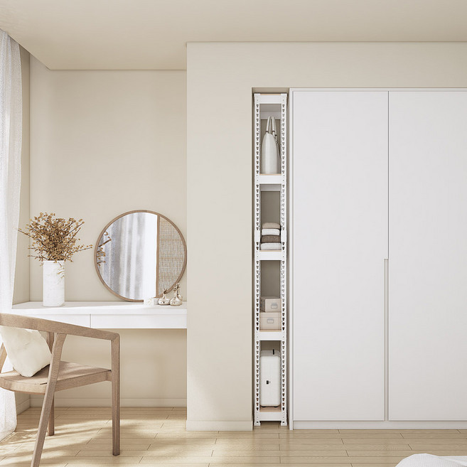 스피드랙 국내 제조 슬림형 무볼트 철제 틈새 선반, 화이트, 5단