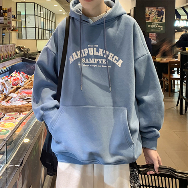 남성용 더플로우 라운드 레터린 포인트 간절기 후드티