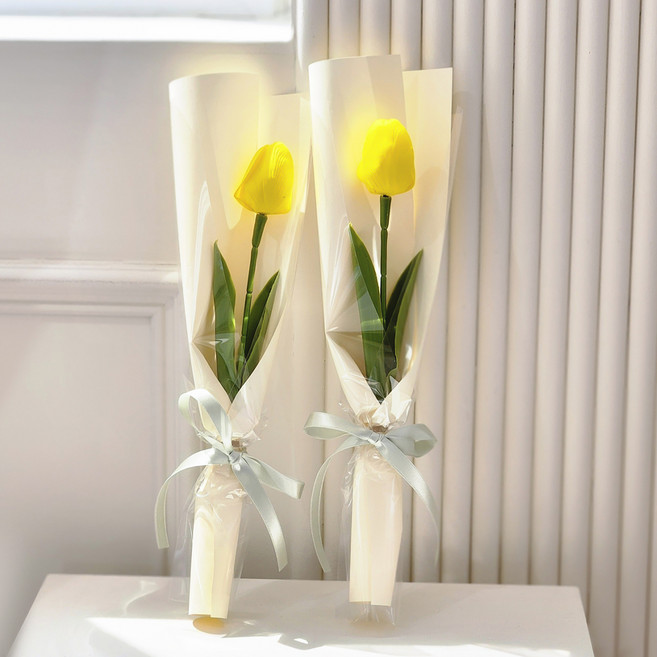 아스파시아 플르 튤립 비누꽃 한송이 꽃다발 2p + 메세지카드 2p 세트, 옐로우, 옐로우(꽃다발), 존경하는 선생님 감사합니다., 존경하는 선생님 감사합니다.(카드), 1개