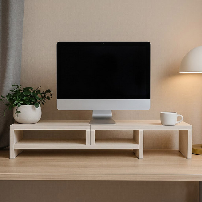 Gallery Deco 擴充型雙螢幕書桌層架支架, 楓木色