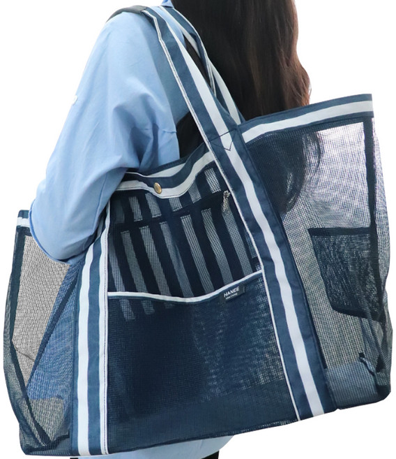 하늬통상 메쉬 비치백, 네이비 스트라이프