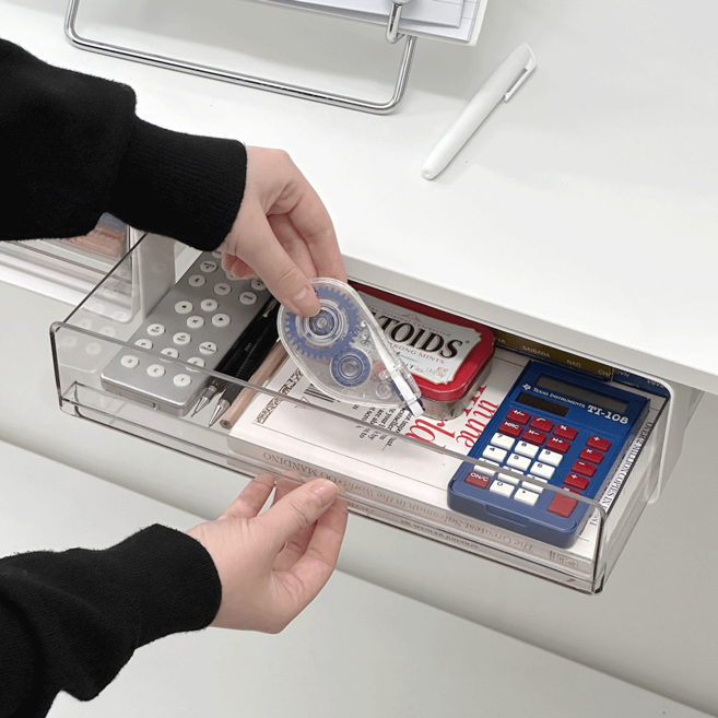 데미무드 슬라이딩 부착식 서랍 대형, 화이트 + 투명창, 1개