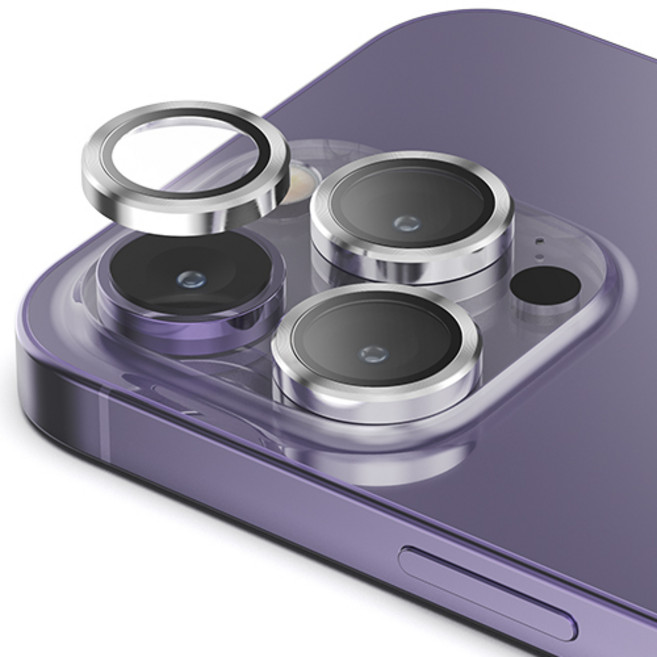 신지모루 AR 빛번짐방지 메탈 프레임 링 휴대폰 카메라 렌즈 강화유리 액정보호필름 실버, 1개