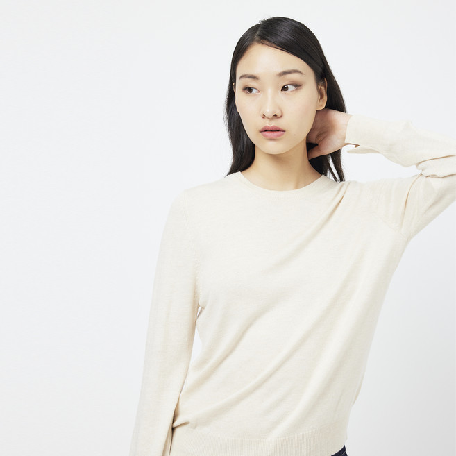 JAJU(자주) 여성용 캐시미어 블렌디드 간절기 베이직 긴팔 니트