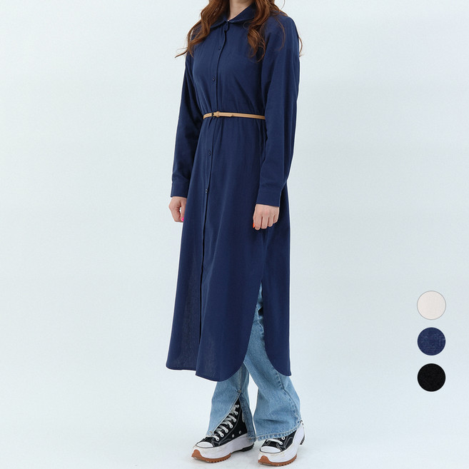 엘쏘 카라 셔츠 롱 가디건 원피스