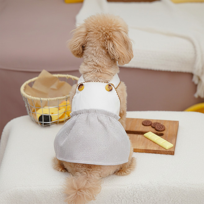 웨이비데이즈 반려동물 스티치 단추 나시 티셔츠 W265-0186, 화이트(W265-0186WS), 1개