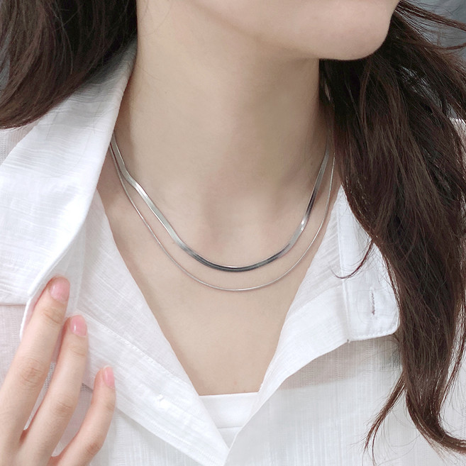 젤루나 여성용 전체티타늄 두줄 체인 뱀줄 목걸이 M-184