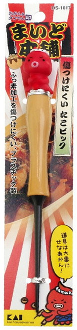 KAI 貝印 House 珍珠金屬 章魚燒針 塗氟處理 Snack Dekko SE D-403, 木頭色 + 紅色 + 黑色, 1支