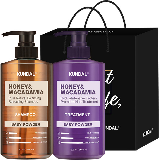 쿤달 2구 샴푸 + 트리트먼트 선물 B세트 베이비파우더 블랙 + 쇼핑백, 1세트