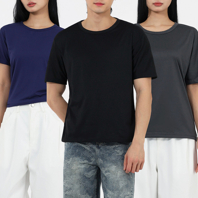 엘쏘 남녀공용 스포츠 시원한 실크터치 속건성 라운드 반팔 티셔츠 3p