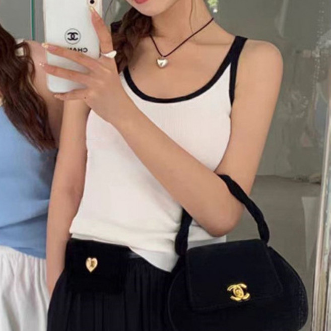 더시럽 여성용 포인트 배색 라인 니트 나시