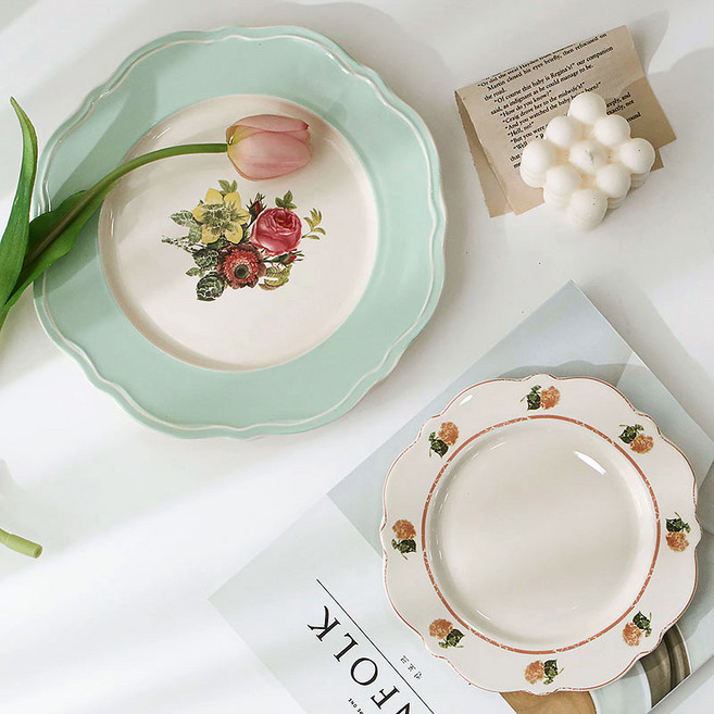 이우아여사 프로방스의 오후 빈티지 플레이트 세트, 1세트, 피치 접시19 cm + 프로방스 예쁜 접시 25 cm, 혼합색상