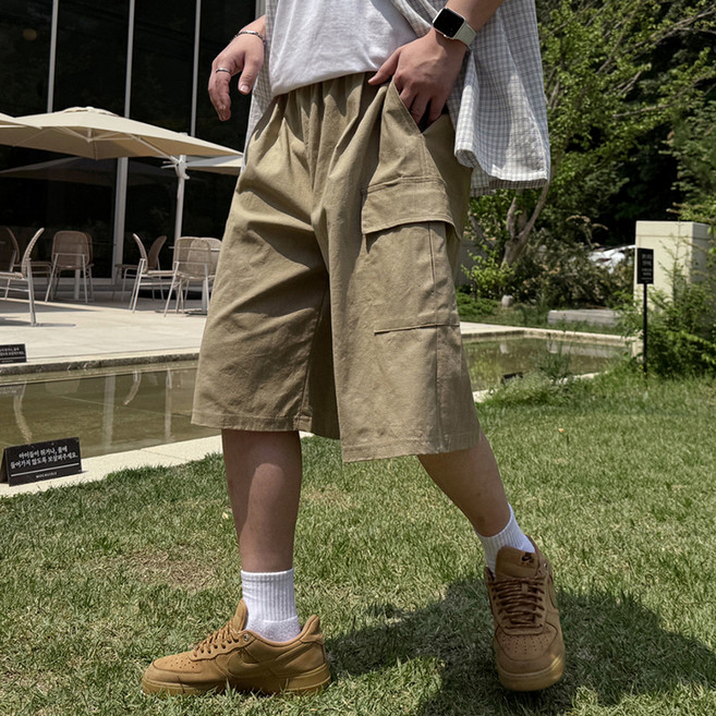 머시따 남성용 카고 핀턱 버뮤다 와이드 팬츠