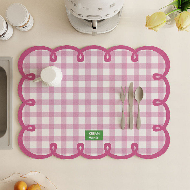 마켓에이 파스티 체크 방수 테이블 매트, 핑크, 30 x 40 cm, 2개