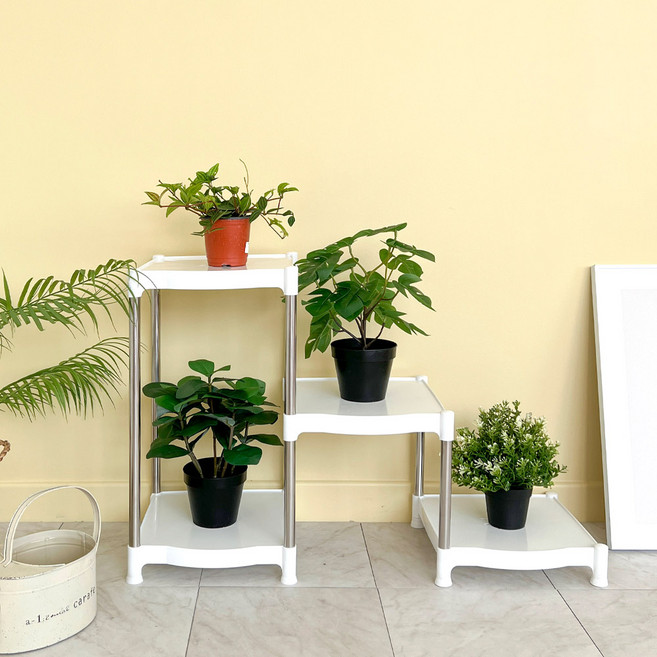 리빙해피 버츄나인 플랜츠 스퀘어 선반 계단식, 화이트, 4단