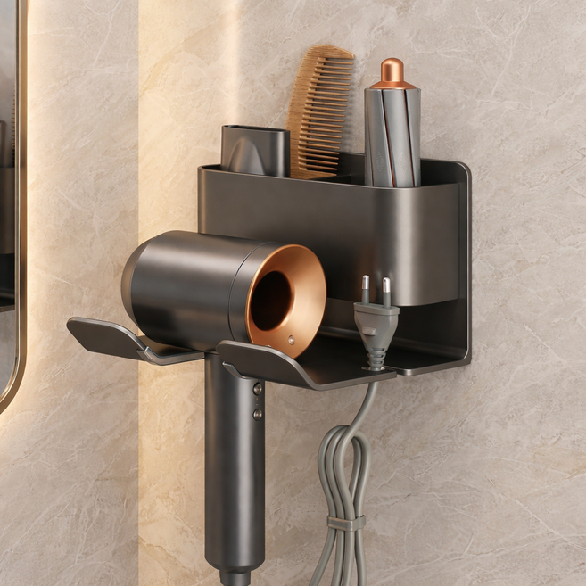 이고다 스완도크 무타공 호텔식 드라이기 거치대, 1개, 차콜그레이