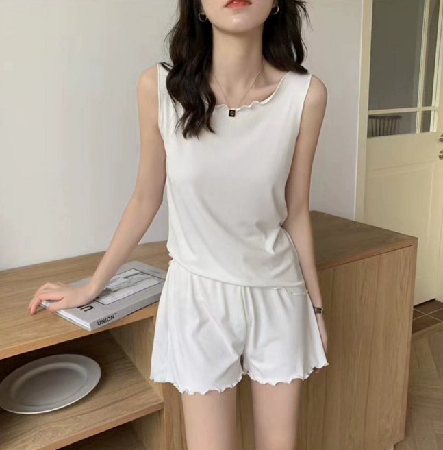 cofv 女性兩件式無袖睡衣上下套裝