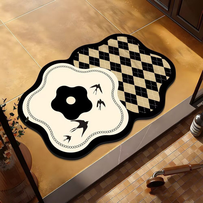 데이소이 레트로 꽃무늬 규조토 욕실 발매트, NO 03 마름모 블랙