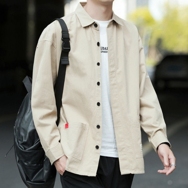 제이티엘 남성용 테마 소매 레터링 남방 루즈 셔츠