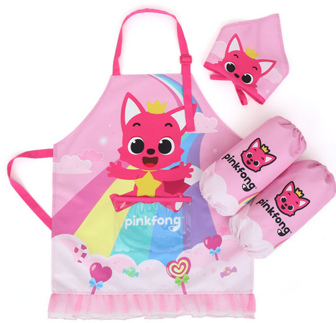 핑크퐁 아동용 레인보우 앞치마 + 토시+ 두건 세트 PO183