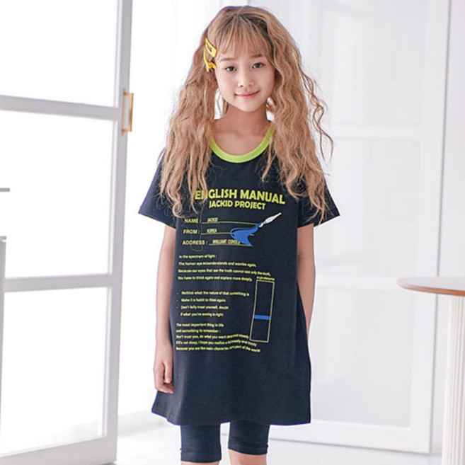 잭키드 여아용 통기성 페니 반팔 롱티셔츠