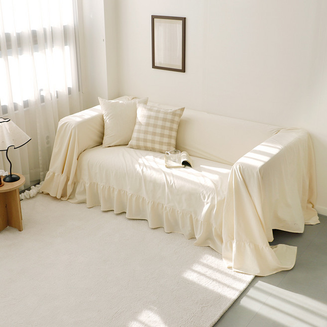 까사베르데 시즈 광목 프릴 소파커버, 내추럴, 1개