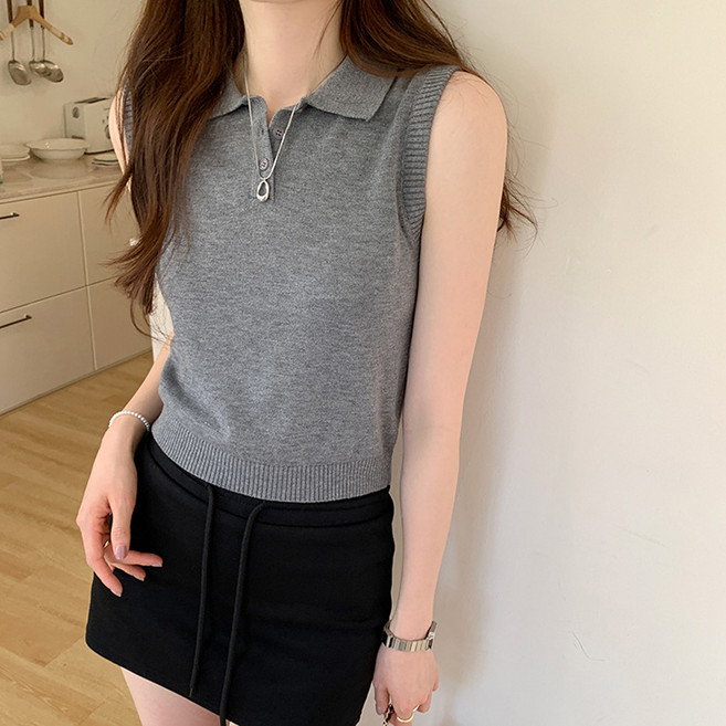 모이르벨라 여성용 카라 민소매 니트 O263-0167