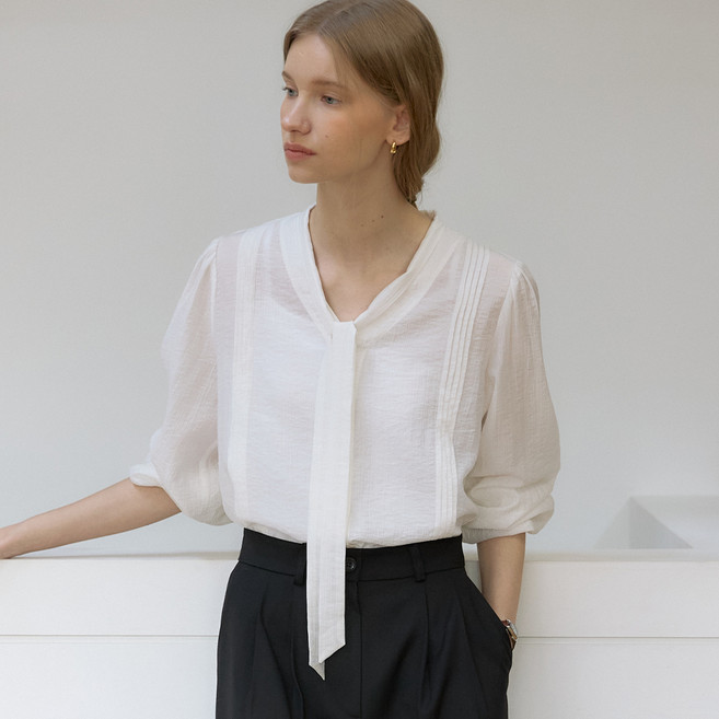 아워호프 여성용 텐셀 스카프 타이 핀턱 블라우스