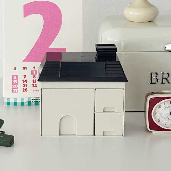 데미무드 덴 하우스 데스크 미니 서랍장, 1개, 진브라운 + 아이보리