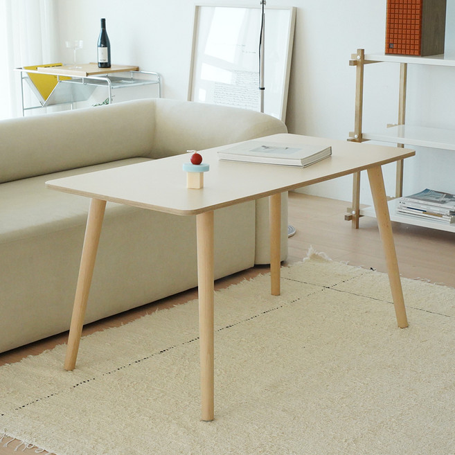 슈에뜨메종 라운드 원목 다리 높은 거실 소파 테이블 LPM 12060, 바닐라 베이지