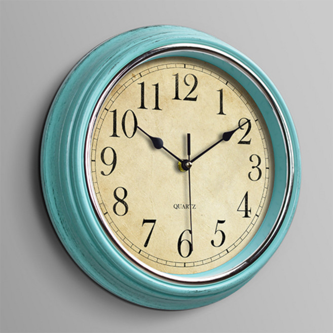 올셀 레트로 엔틱 모던 감성 인테리어용 벽걸이 시계 type 1, 민트 + 실버 써클