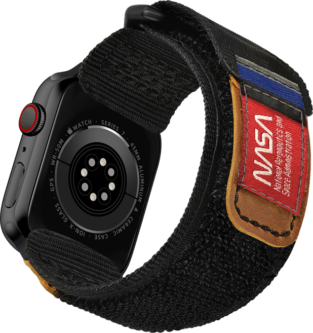 加拿大 Mifa Apple Watch EDC-34太空總署NASA系列戰術尼龍混搭真皮皮革運動錶帶, 1個, 太空黑 XL加長版