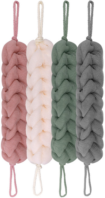 comet 粉彩長款沐浴搓澡巾, 粉色 + 米色 + 綠色 + 灰色, 4件, 1組