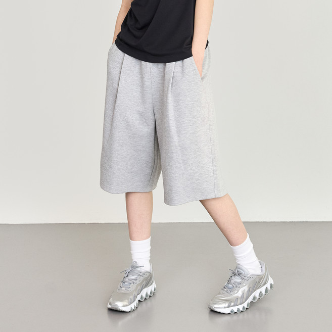 베이직하우스 남녀공용 버뮤다 와이드 원턱 특양면 6부 반바지 L1HP3101