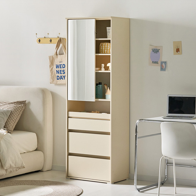 베이지메이트 모닝핏 슬림 입식 수납화장대 600 방문설치, 크림아이보리