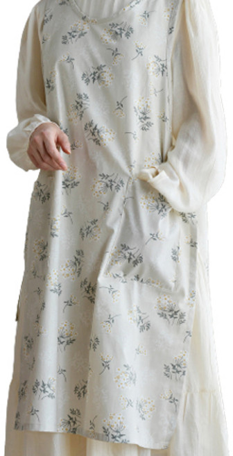 젊은이마켓 트임 원피스 코튼 앞치마, 플라워, 1개