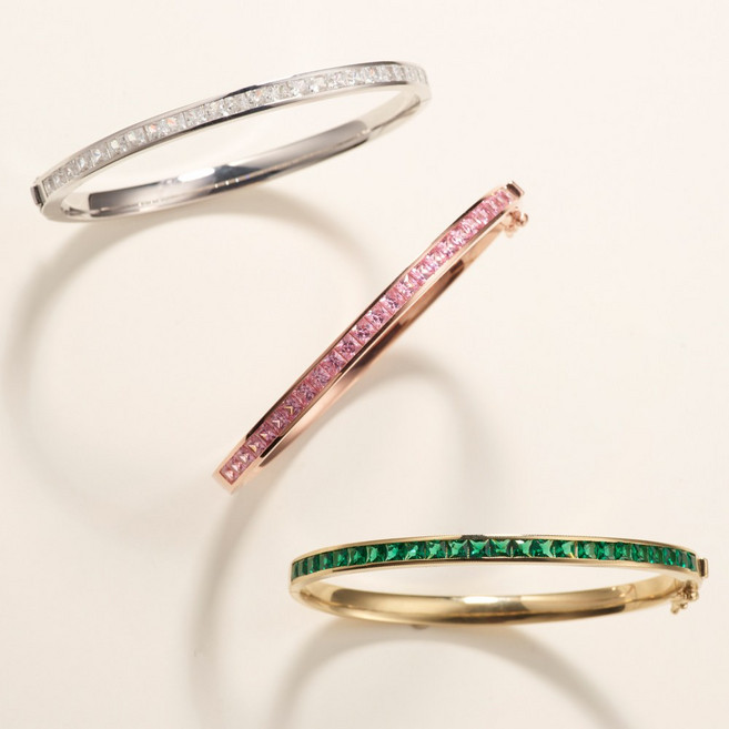 SEMI JEWELRY 女性18K鍍金彩色方晶鋯石手鐲 黃K金