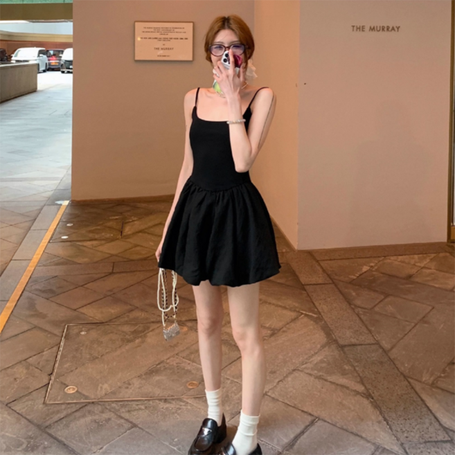 피어니스트 끈나시 발레리나 벌룬 미니 원피스