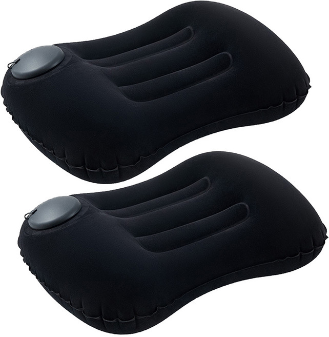 더쎈 휴대용 여행용 에어 펌프 허리 쿠션, 블랙, 2개