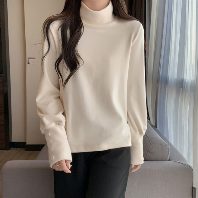 Sonio 女性高領鈕扣長袖T恤