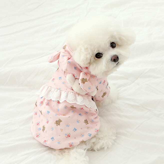 이츠독 강아지 플라워 베어 벌룬 점퍼, 핑크, 1개