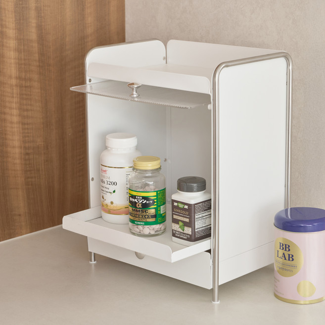 코드리빙 철제 슬라이딩 영양제 약통 수납 정리 보관 클린업 스토리지, 화이트, 1개