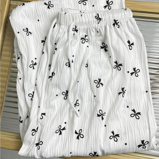 Eolipeul 女性抓皺蝴蝶結長褲睡衣