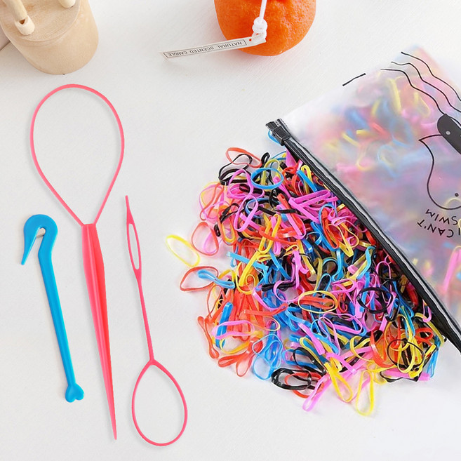 대용량 고무줄 머리끈 700p + 이지컷 칼 + 헤어 가이드 2종 세트