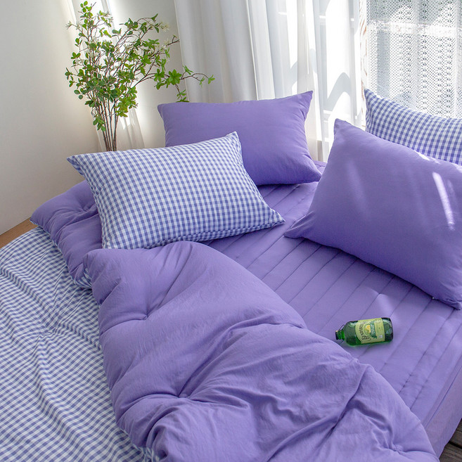 그래이불 부드러운 깅엄체크 먼지없는 솔리드 침구