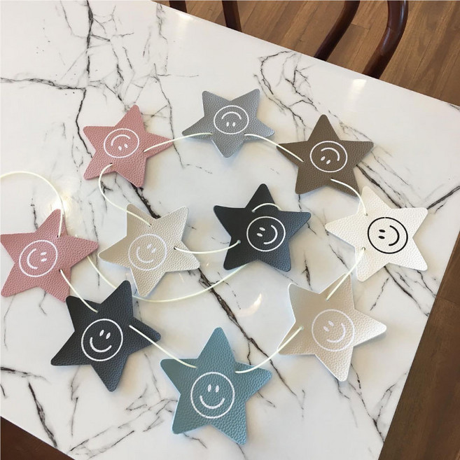 스마일 가랜드 가죽 별 9p + 끈 2m 세트, 랜덤발송, 1세트